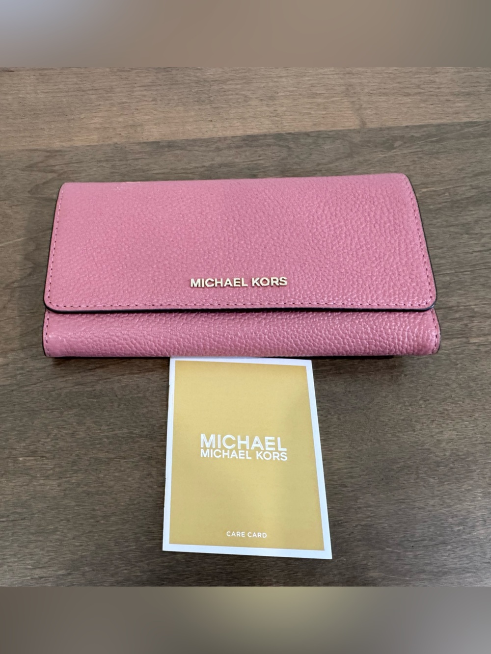 Michael Kors Pebbled Pink Continental Wallet with Gold Logo